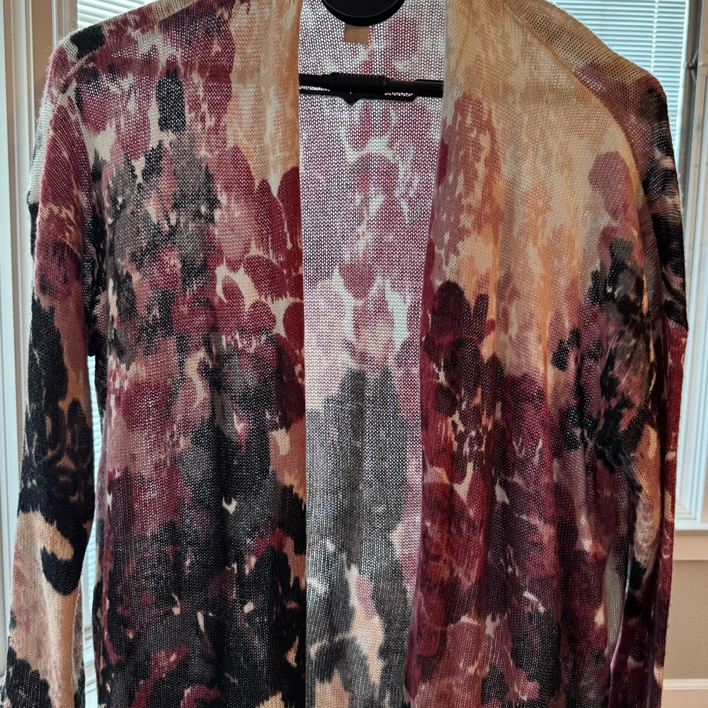 Chico's Textured Knit Cardigan in Red and Cream
